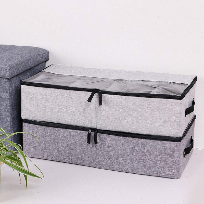 AARAINBOW 2 Packs Foldable Under Bed Clothes Organizer with Lids, Underbed Storage Container with Adjustable Dividers, UnderBed Storage Bins with Handles and Clear Window (Gray+Light Gray) - Image 2